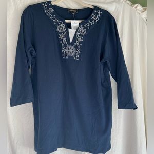 Cal Style Tee 3/4 Sleeve Blue Sequins Size L